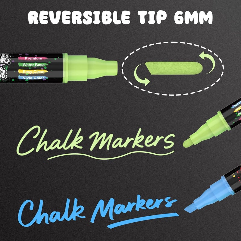 AKARUED Chalk Markers for Blackboard: 16 Colors 8 Pack Dual Tip Liquid Chalk Markers for Chalkboard, Calendar Menu Board Erasable Chalk Pens for Glass, Mirrors, Wedding Sign, Car Windows Decorations - Image 3